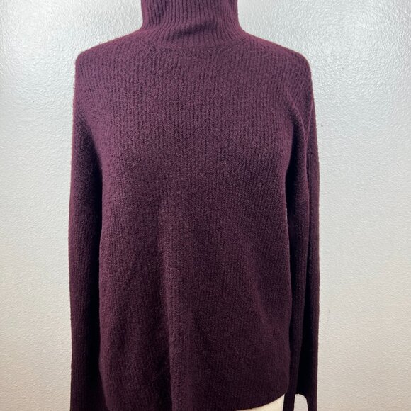 NWT French Connection Burgundy Mock Neck Bell Sleeve Ribbed Sweater Size S - Picture 2 of 7
